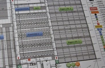 Detailopname van een bouwtekening.