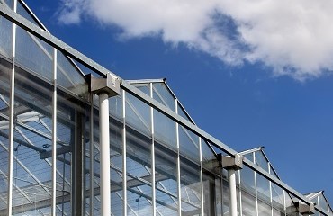 Kassen onder een bewolkte lucht