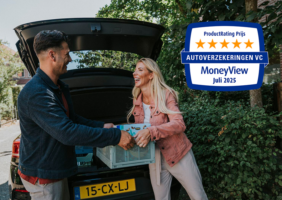 ProductRating Prijs 5 van de 5 sterren autoverzekeringen VC, MoneyView juli 2025.