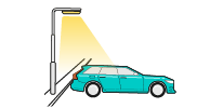 icoon geparkeerde auto onder lantaarnpaal