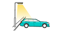 icoon geparkeerde auto onder lantaarnpaal