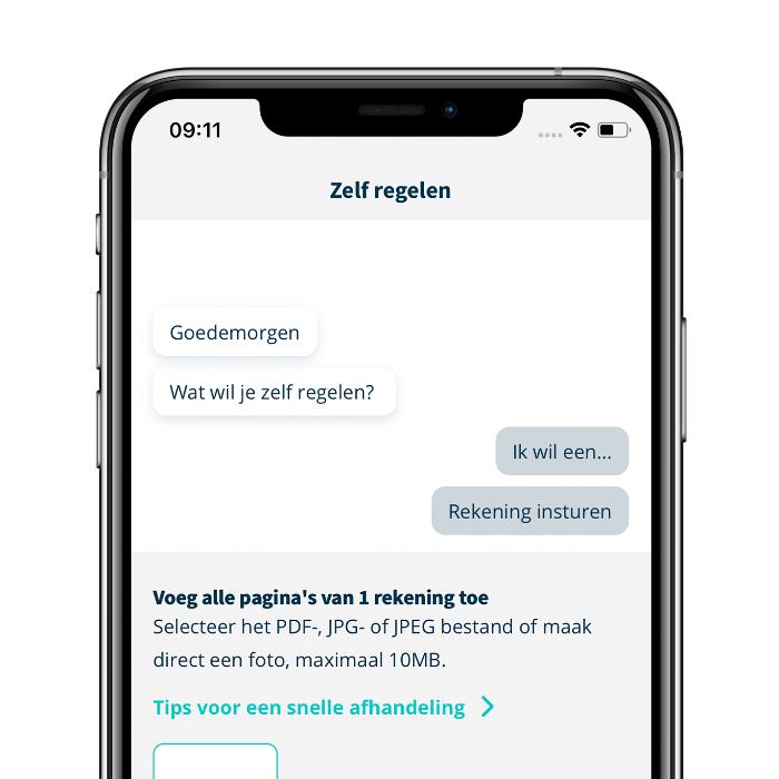 Plaatje hoe het scherm eruit ziet als je kiest voor Zelf Regelen in de Zorg app